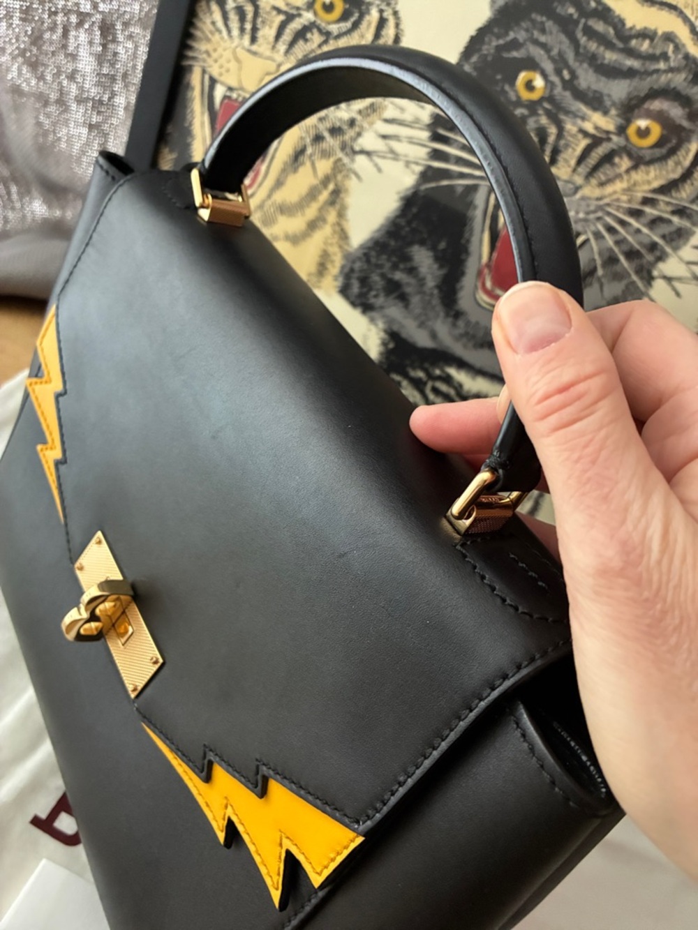 Bally B Turn Lightning Bolt Satchel Handbag! - Picture 5 of 11